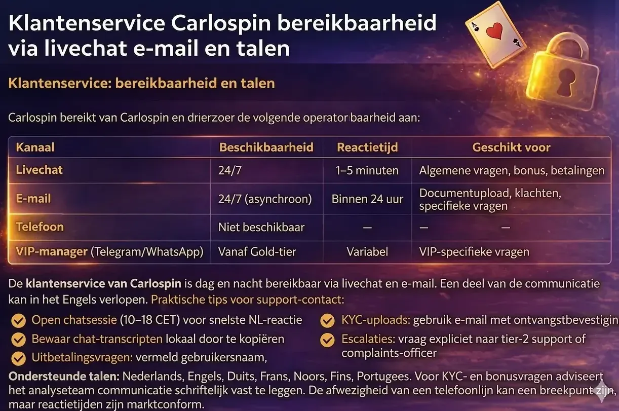 Klantenservice Carlospin bereikbaarheid via livechat e-mail en talen