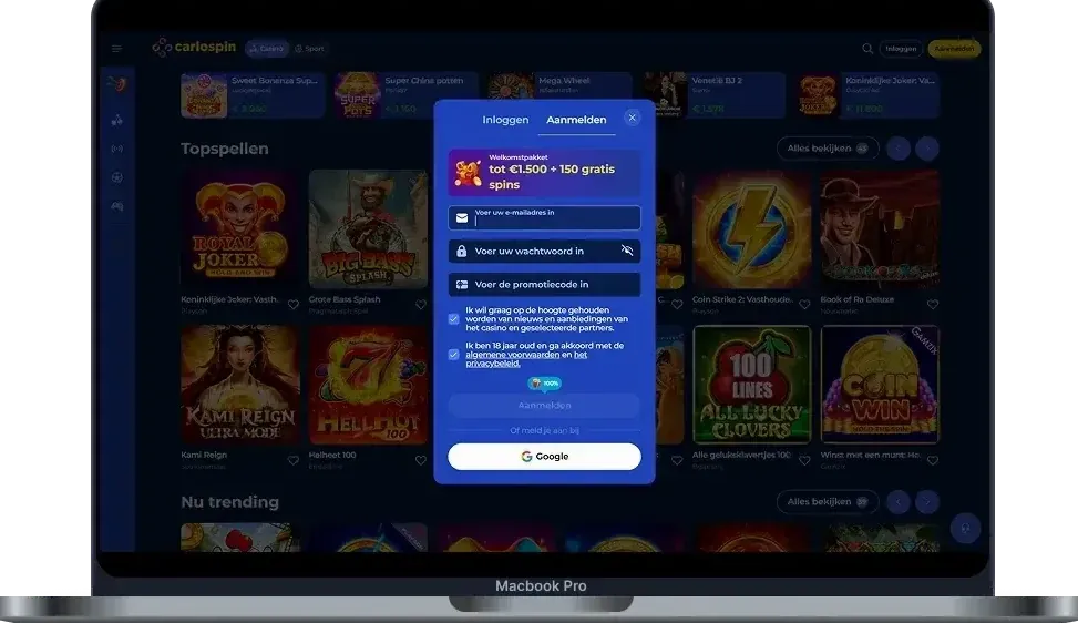 Stap voor stap account aanmaken en inloggen bij Carlospin casino met KYC tip